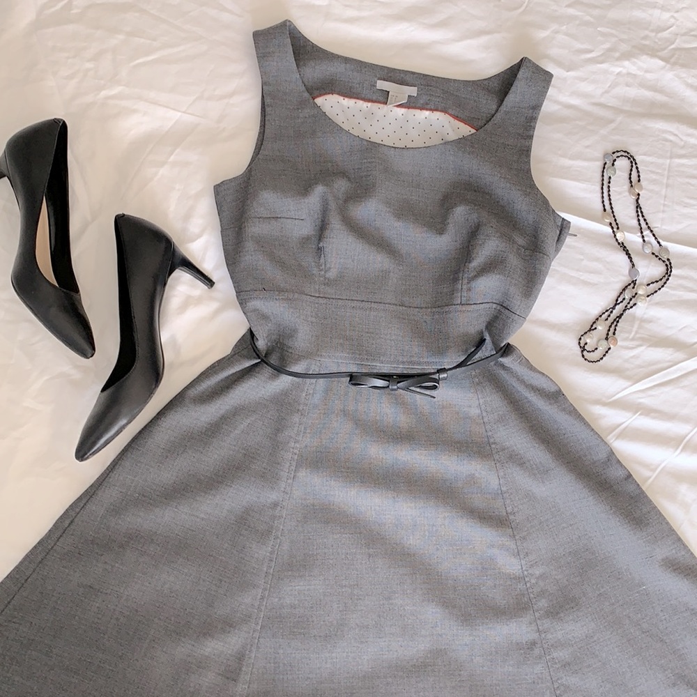 H&M Grey A-line Dress with belt, size 8